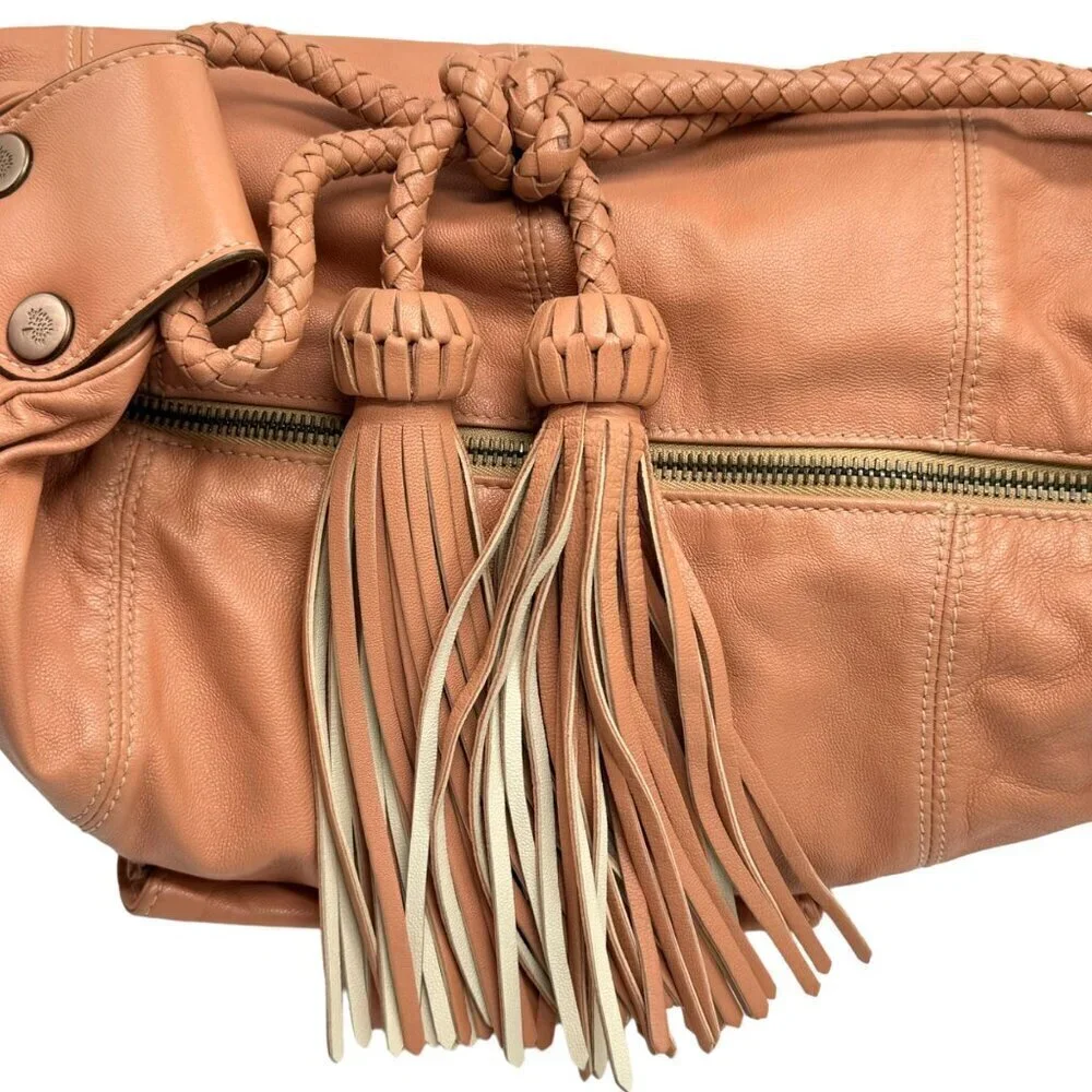 MULBERRY Araline Hobo Bag Peach Leather Tassels Boho Chic Luxury Designer